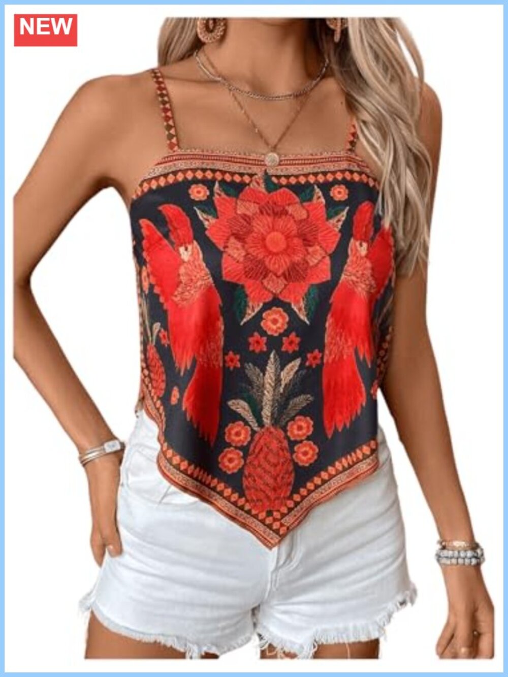 Tropical Boho Beach Cami Top Sleeveless Backless Hanky Hem Vacation